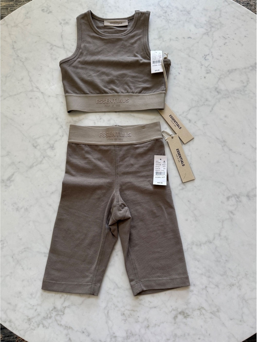 Fear of God Essentials Kids Taupe Crop Tank & Biker Shorts Set NWT XXS/XS